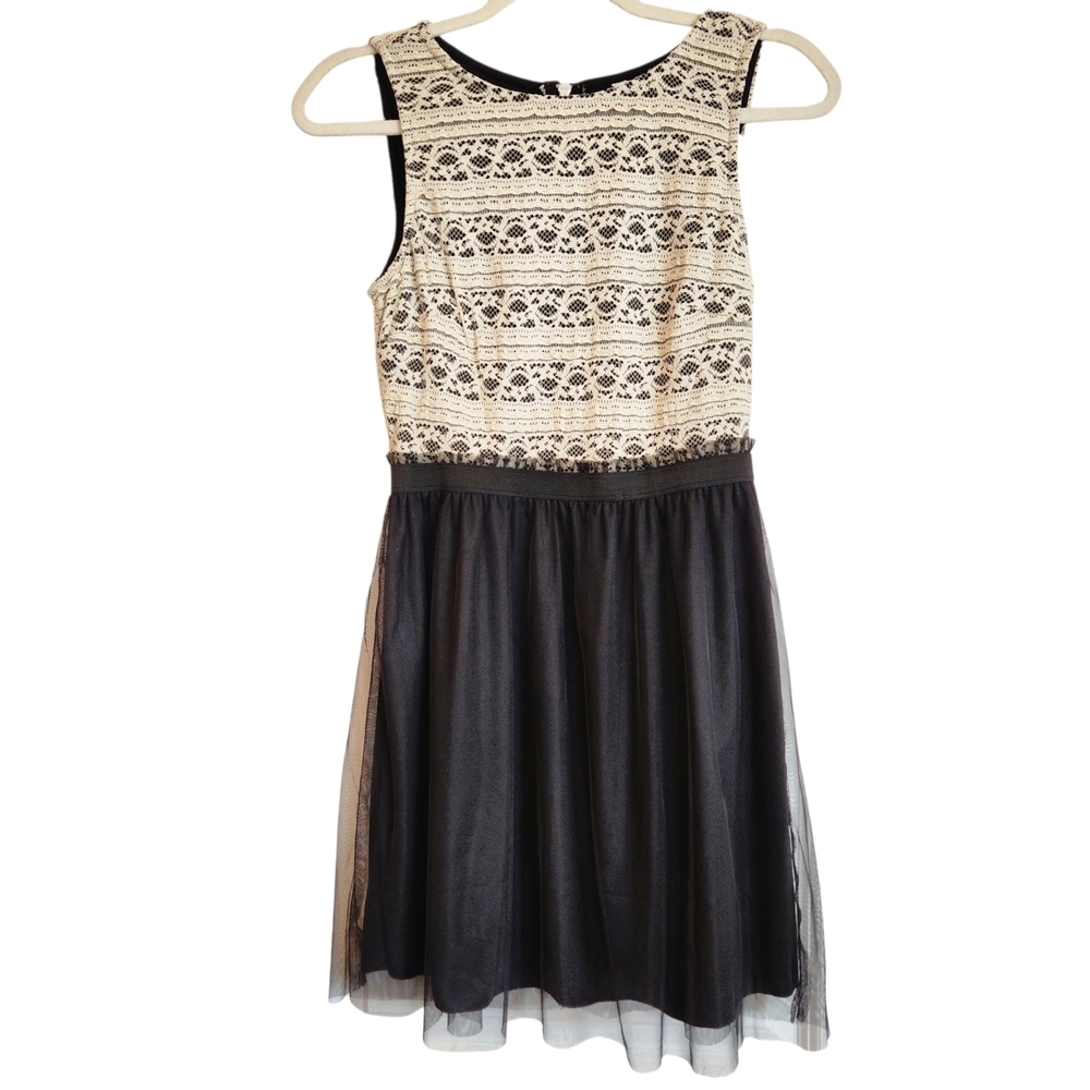 NWT Speechless Black/Ivory Lace Overlay/Tulle Tank Dress Size M Stretch Waist
